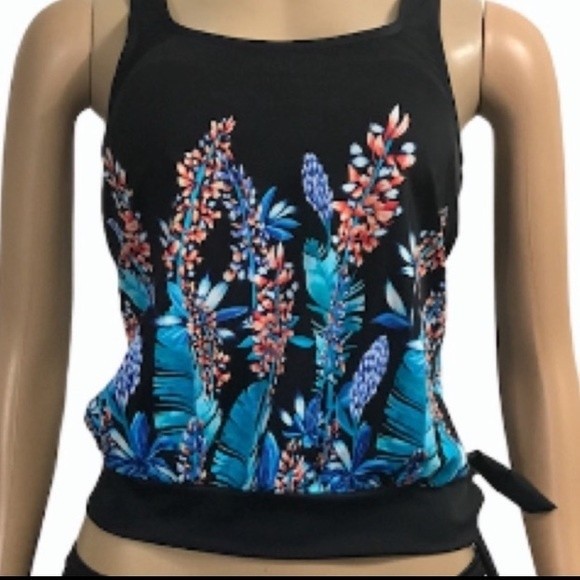 Maxine Of Hollywood Tankini top waist tie Floral print blouson size 8 - Picture 12 of 12